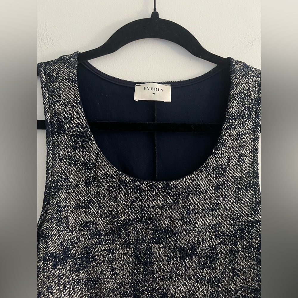 Everly Tweed Overlay Shift Dress – Medium – Navy/Black - Picture 2 of 4